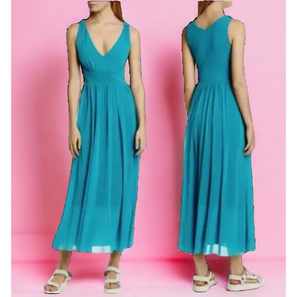 Fuzzi WOMENS Couture Aqua Green Maxi Mesh Sleeveless Gown Dress Sz XS 0 2 Italy - Picture 1 of 10